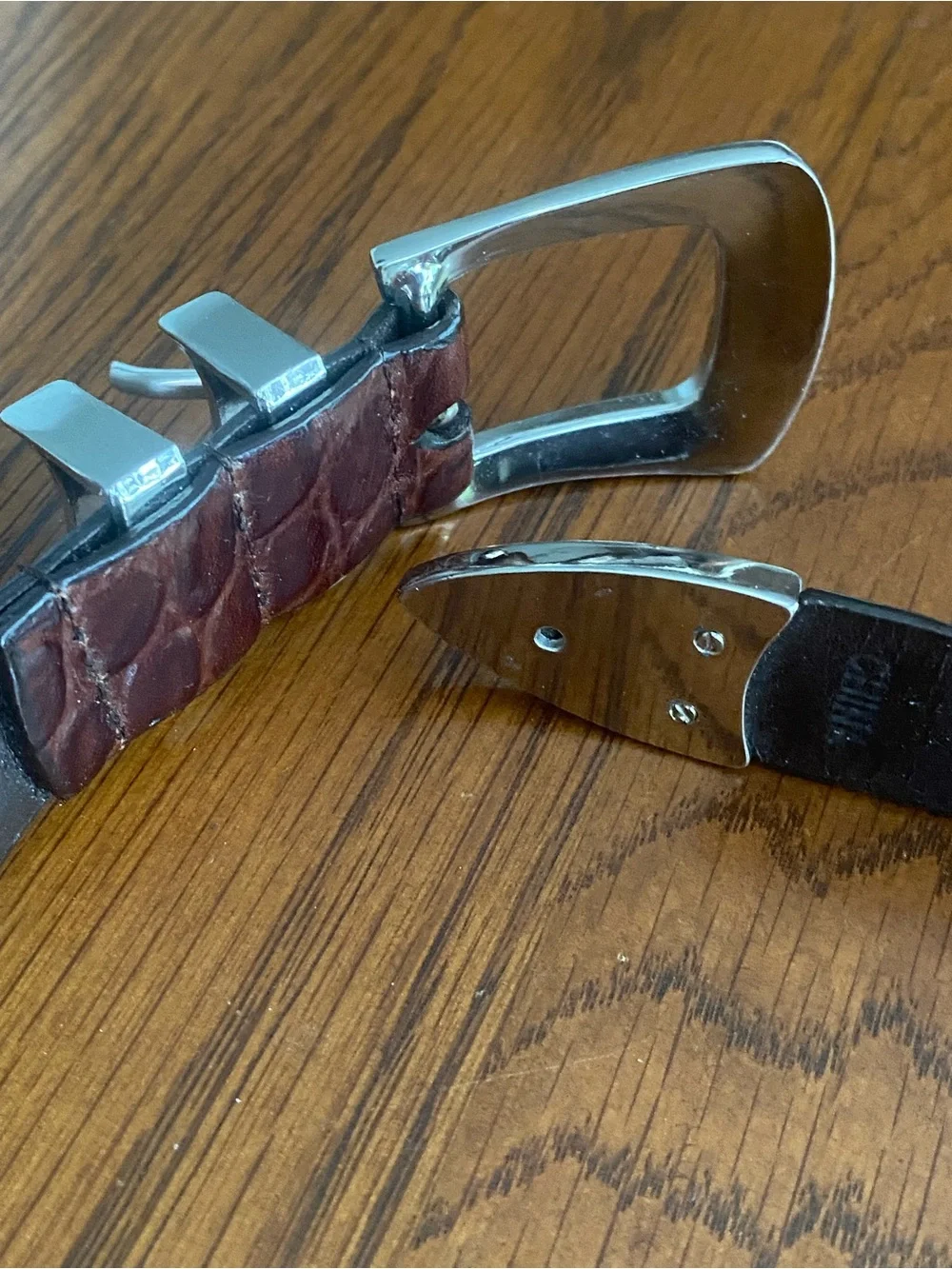 Crocodile Embossed Leather Belt Polished Silver Accents 34 Women’s Western Belt